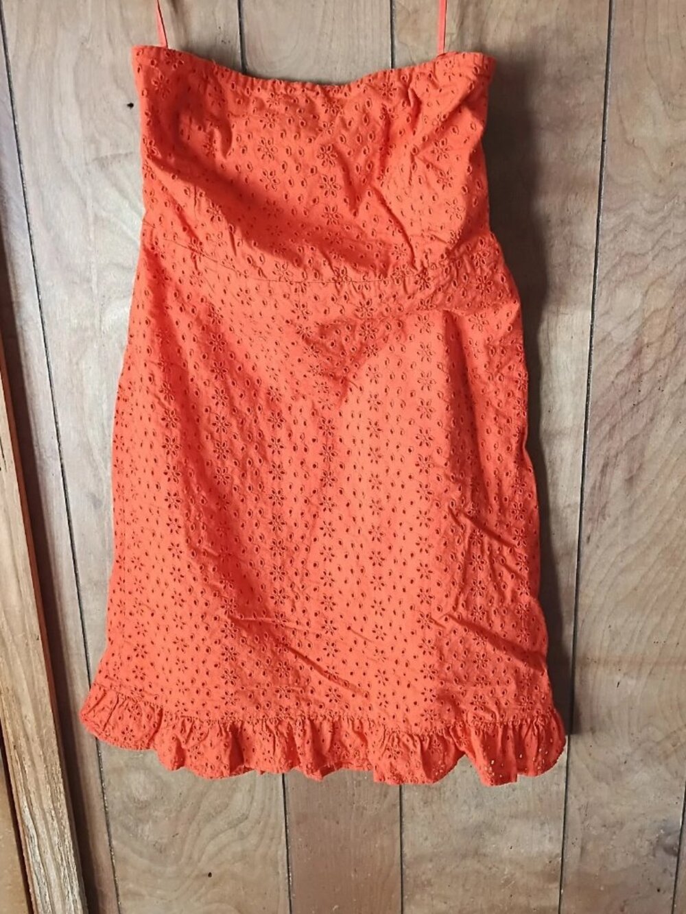 Old Navy Strapless Orange Eyelet Dress Size 6 Cotton Side Zip Mini Sundress